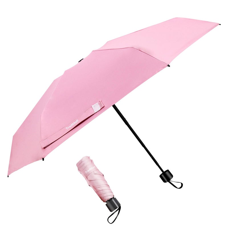 TradMall Mini Travel Umbrella, Portable Lightweight Compact Parasol with 95% UV Protection for Sun & Rain, Pink - Image 1